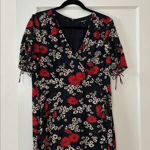 Madewell Black Midi Dress with Red & White Floral Print